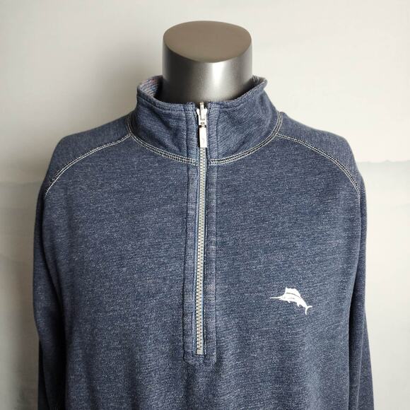Tommy Bahama Reversible Quarter-Zip Navy Mock Neck Sweater | Men's LT - Picture 3 of 13